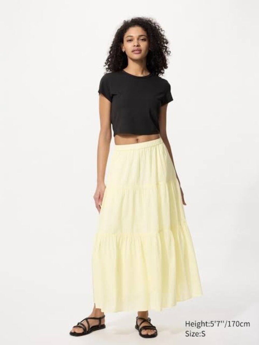 UNIQLO Tiered Maxi Skirt Sz XS Butter Yellow NWT Sold Out Viral Summer Cottage